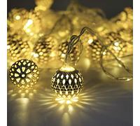 Moroccan String Lights Battery Powered 40 Silver LED Globe String Lights with Timer Warm White Lights for Wedding Party, Holiday, Birthday, Home Decor, Christmas, Metal Orb, Auto ON OFF, 16 ft