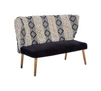 Moroccan Style 2-Seater Sofa With Carved Wood Frame, Handcrafted Traditional Sofa With Ornate Detailing Interiors by Premier Black One Size