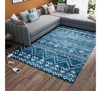 Moroccan Style Blue Heated Floor Mat, Large Geometric Infrared Heating Area Rug, Waterproof/Timer/Adjustable Temperature/Non-slip,55CM*90CM