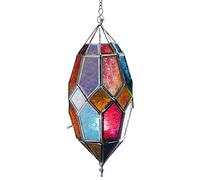 Moroccan Style Hanging Glass Tealight Lantern (Large Multi)