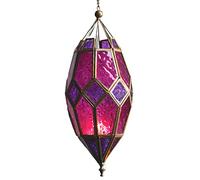 Moroccan Style Hanging Glass Tealight Lantern (Large Purple/Pink)