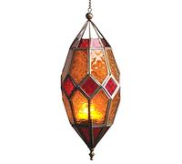 Moroccan Style Hanging Glass Tealight Lantern (Large Red/Yellow)