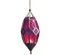 Moroccan Style Hanging Glass Tealight Lantern (Medium Purple/Pink)