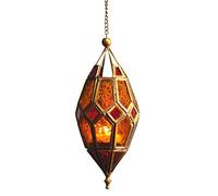 Moroccan Style Hanging Glass Tealight Lantern (Medium Red/Yellow)