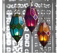 Moroccan style large hanging glass lantern (Turquoise & Green)