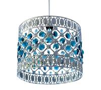 Moroccan Style Light Shade Acrylic | Chandelier | Ceiling Light Shade | Lamp Shade | Sicily Pendant with Crystal Gems | Moda Lights for Living Room | Bedroom | Kitchen (Blue)