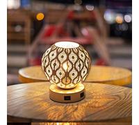 Moroccan Style Metal Spherical Desk Lamp Rechargeable Battery Powered Light Cordless Accent Lantern for Indoors Outdoors