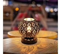 Moroccan Style Metal Spherical Desk Lamp Rechargeable Battery Powered Light Cordless Accent Lantern for Indoors Outdoors