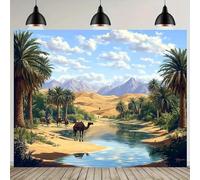 Moroccan-style Middle Eastern desert oasis background - polyester landscape camels and mountain views studio decoration 350x240CM