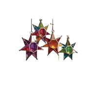 Moroccan Style Star Glass Lanterns | Tea light holders | Hanging lanterns (Blues and greens)