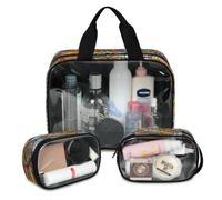 Moroccan Talavera Travel Makeup Bag for Women Men, Vintage Talavera Style Translucent Cosmetic Bags 3 Pcs Large Shower Wash Pouch Toiletry Cosmetic Toiletries Organizer
