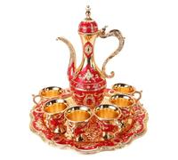 Moroccan Tea Set, 6Pcs Turkish Coffee Cup Set with Pot, Vintage Kitchen Accessories for Home, Party, Wedding, Red
