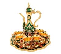 Moroccan Tea Set, 6Pcs Turkish Coffee Cup Set with Pot, Vintage Kitchen Accessories for Home, Party, Wedding(Green)