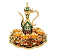 Moroccan Tea Set, 6Pcs Turkish Coffee Cup Set with Pot, Vintage Kitchen Accessories for Home, Party, Wedding, Green