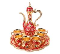 Moroccan Tea Set, 6Pcs Turkish Coffee Cup Set with Pot, Vintage Kitchen Accessories Ideal for Home, Party, Wedding, Red
