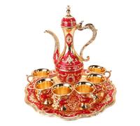 Moroccan Tea Set, 6Pcs Turkish Coffee Pot & Cups, Vintage Party/Wedding Serving Set for Home(Red)