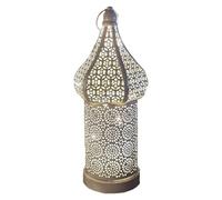Moroccan Temple Lanterns - Hollow Frame Body, Dome Pattern Cut | Vintage Style Glow, Warm Ambient Beam, Cordless LED Fixture with Holiday Dinner Setup, Indoor Outdoor Scene Display