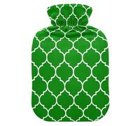 Moroccan Tile Bright Green Hot Water Bottle with Cover for Pain Relief Heating Bottle for Neck, 1L