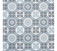 Moroccan Tile Design Cushion Vinyl Flooring Sheet White Grey & Blue Patterned Non Slip Lino Conservatory Kitchen Bathroom Floor (Tangier 09, 4.5m x 3m)
