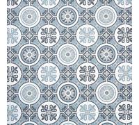 Moroccan Tile Design Cushion Vinyl Flooring Sheet White Grey & Blue Patterned Non Slip Lino Conservatory Kitchen Bathroom Floor (Tangier 09, 2.5m x 2m)
