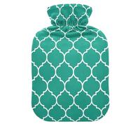 Moroccan Tile Green Hot Water Bottle with Cover for Pain Relief Bed Warmer Hot Water for Adults, 2L