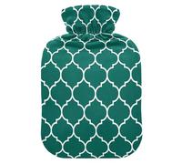 Moroccan Tile Hunter Green Hot Water Bottle with Cover for Pain Relief Feet Warmer for Menstrual Cramps, 2L