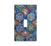 Moroccan Tile Light Switch Cover Plate/Outlet Covers, Vibrant Blue and Green Patterns for Home Decor, Thermoplastic Wall Plates, Standard Size Single Toggle