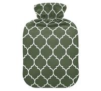 Moroccan Tile Olive Green Hot Water Bottle with Cover for Pain Relief Bed Warmer Hot Water for Arthritis, 2L