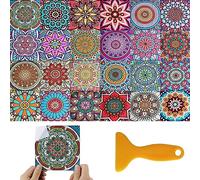 Moroccan Tile Stickers, 24 PCS Square Colorful for Kitchen Bathroom, Waterproof, 15 * 15cm Vinyl Wall Mandala Decals Transfers Stick on Tiles