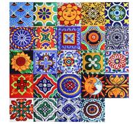 Moroccan Tile Stickers, 24 Pcs Vintage Floor Kitchen Wall Tiles Self Adhesive Large Vinyl Decals Peel and Stick on Tiles Sets for Kitchen Living Bathroom Bedroom DIY Home Decorations, 15x15cm