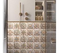 Moroccan Tile Stickers, Tile Stickers Turquoise Beige Flower 15x15cm(15x15cm/24 Pcs)