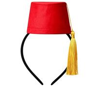 Moroccan Turkish Fez Hat for Men Women, Traditional Costume Party Headwear | Gold Tassel Accent, Shape-Retaining Felt with Headband Fit for Festivals, Stage Shows, Holidays, Birthdays and Cosplay Events