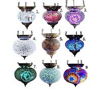 Moroccan Turkish Mosaic Hanging Candle Holder Table Desk Lamp Bronze Effect Handmade Unique Crushed Glass Tiffany Style White