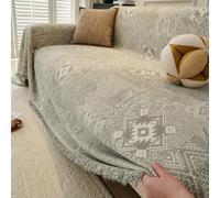 Moroccan Vintage Thickened Linen Chenille Sofa Cover Slip-Resistant & Cat-Scratch-Proof Sofa Slipcover Couch Protector L Shaped Covers Suitable for All Seasons(Size:180x380cm,Color:Grass green)