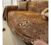 Moroccan Vintage Thickened Linen Chenille Sofa Cover Slip-Resistant & Cat-Scratch-Proof Sofa Slipcover Couch Protector L Shaped Covers Suitable for All Seasons(Size:180x280cm,Color:Coffee brown)