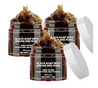 Morocco Black Soap, Body Scrub Soap With Argan And Rose, Blacks Bar Exfoliating, Smooth Deep Cleaning Body, Natural Moroccan BlackSoap Bar for Bathroom (3, 600g)