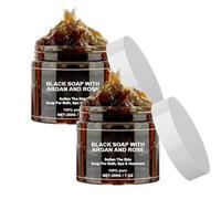Morocco Black Soap, Body Scrub Soap With Argan And Rose, Blacks Bar Exfoliating, Smooth Deep Cleaning Body, Natural Moroccan BlackSoap Bar for Bathroom (2, 400g)