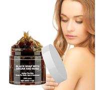 Morocco Black Soap with Argan and Rose, 100% Organic Moroccan Body Exfoliating Scrub - 200 g (1 Piece)
