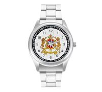 Morocco Coat of Arms Moroccan Fashion Quartz Wrist Watch Stainless Steel Wristwatches with Arabic Numerals for Men Women