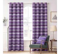HOMESCAPES Mauve Purple Lilac Eyelet Curtain Pair 167cm (66") Wide x 228cm (90") Drop Morocco Stripe Design Ring Top Curtain Pair