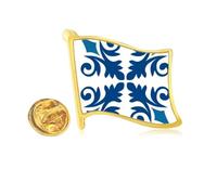 Morocco Decorative Flower Blue Pattern Golden Metal Flag Lapel Pin Badge