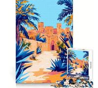 Morocco Desert Oasis Village Minimalist Art Jigsaw for Teenagers 1000 Pieces Logic Practice Serene Escape Clean Edges Lovely Gift size 50x75cm