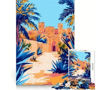 Morocco Desert Oasis Village Minimalist Art Jigsaw Puzzles for Adults1000 Pieces Reasoning Practice Peaceful Hobby Premium Edges Unique Xmas Gift size 38x26cm