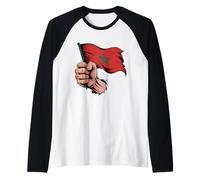 Morocco Flag Fist Hand Graphic Moroccan Heritage Raglan Baseball Tee