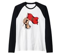 Morocco Flag Fist Hand Graphic Moroccan Heritage Raglan Baseball Tee