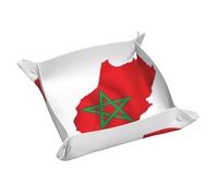 Morocco Flag Map Print Leather Valet Tray For Women,Travel Organizer, Trinket Jewelry Cosmetic Organizer Tray