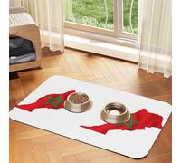 Morocco Flag Map Print Pet Food Mat Absorbent Non Slip PU Leather Feeding Mat for Dogs Cats Rubber Bottom