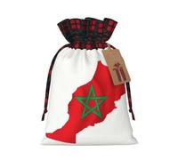 Morocco Flag Map Print Plaid Burlap Bag With Drawstring Christmas Burlap Pouches For Birthday Party Favors Gift