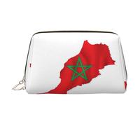 Morocco Flag Map Print Premium Leather Toiletry Travel Pouch with Waterproof Portable Pouch Open Flat Makeup Bag