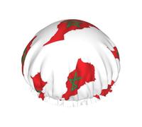 Morocco Flag Map Print Shower Cap, Lined Shower Cap For Women Reusable, Double Layer Waterproof Bath Cap